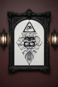 Stampa illustrazione Memento Mori, arte vanitas surreale dotwork bianco e nero, Francesco Pulinas